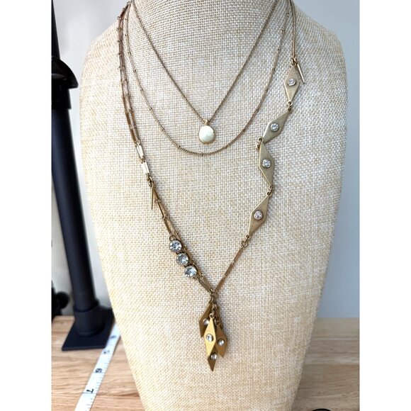 J.Crew Gold-Tone Layered Necklace Set With Rhinestone Accents & Geometric Design - Picture 1 of 13